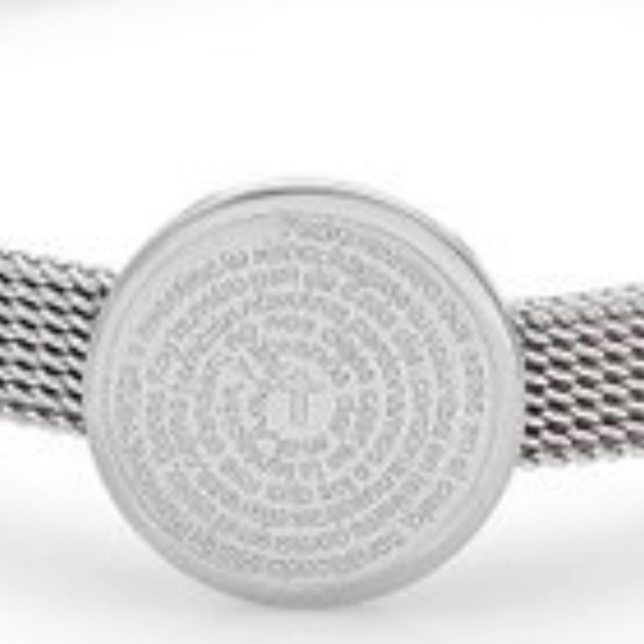 NEW•STAINLESS STEEL OUR FATHER MESH TRIPLE CHARM BRACELET•NWT - Picture 2 of 14